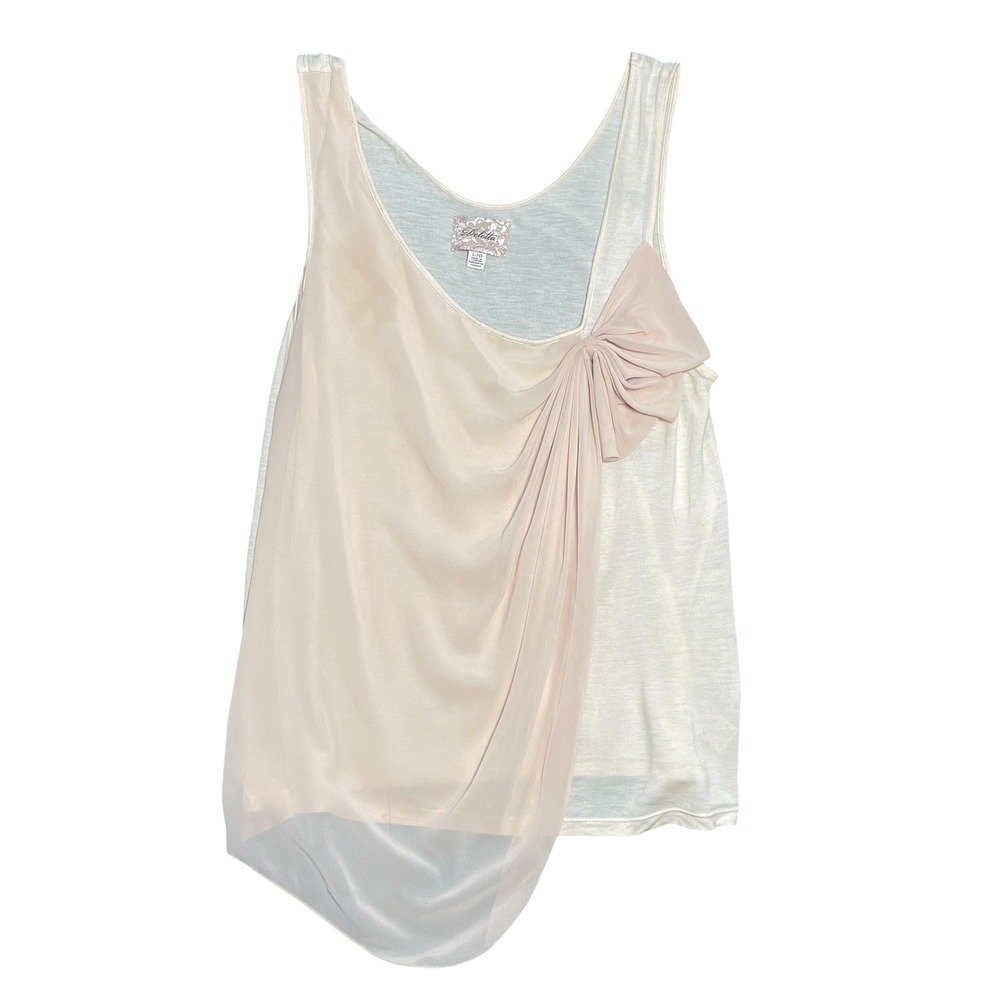 Deletta‎ Anthropologie Pink Bow Draped Chiffon Overlay Tank Top Size Large